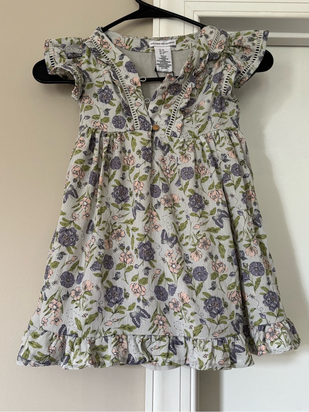 Floral Ruffle Flowy Toddler Dress with Butterfly and Flower Print